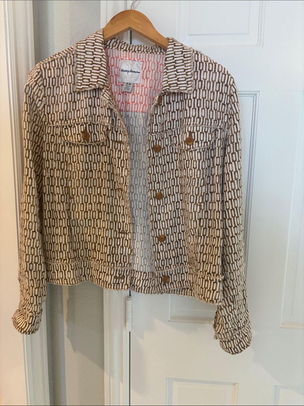 Tommy Bahama Beige Cream Geometric Jean Jacket